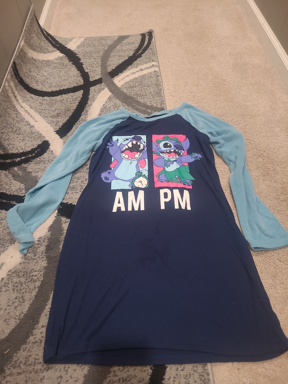 Disney STITCH Velour Fleece Nightgown Blue Night Gown Loungewear 4/6 FLAW